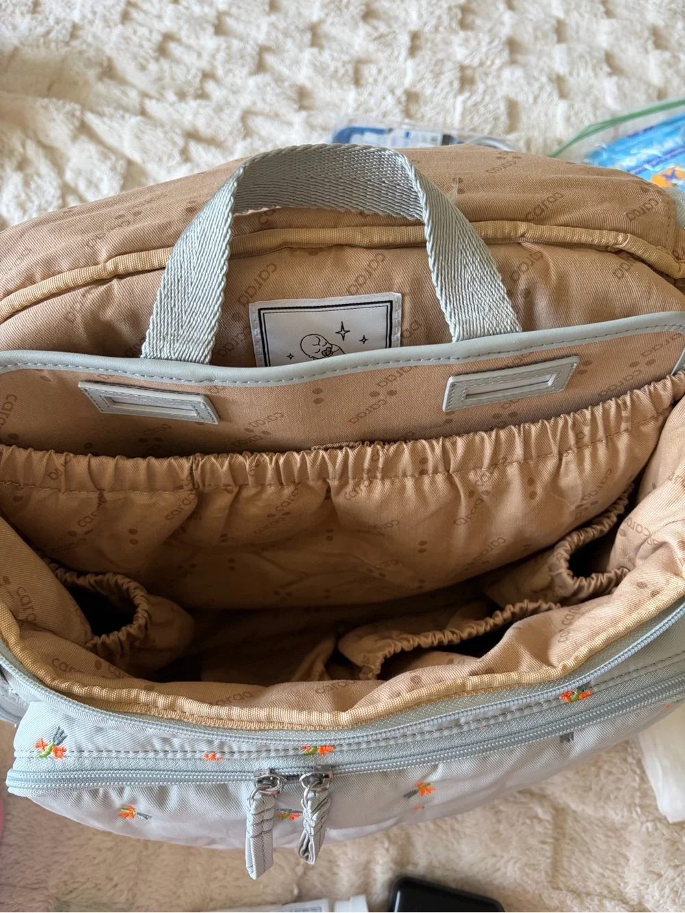 Caraa Diaper Bag in Organic Embroidered Cotton - FIRM PRICE